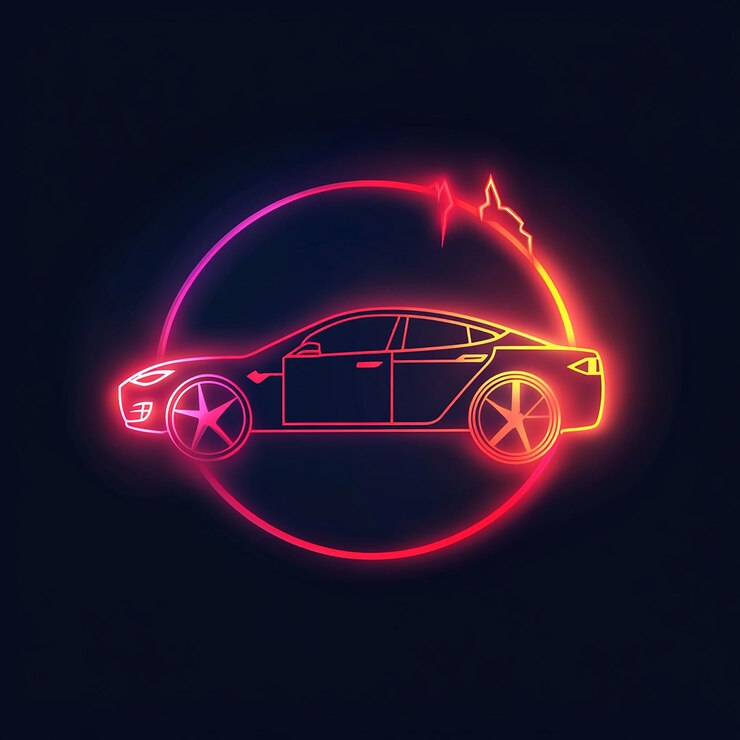 Foto logotipo de la compañía de automóviles eléctricos con luz indicadora de carga de la batería