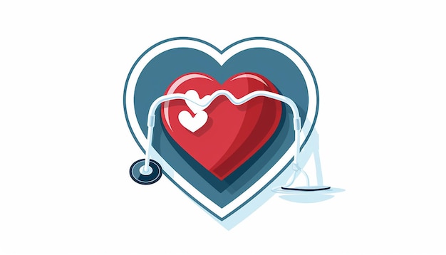 Foto logotipo de corazón rojo con gorra de enfermería en la parte superior estetoscopio alrededor de fondo blanco