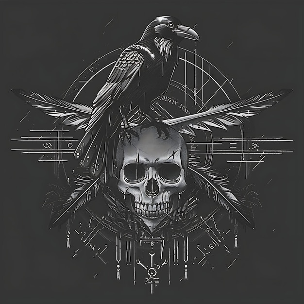 El logotipo del Coven Stealthy Raven con un cuervo encaramado en un contorno de tatuaje de diseño de logotipo creativo S