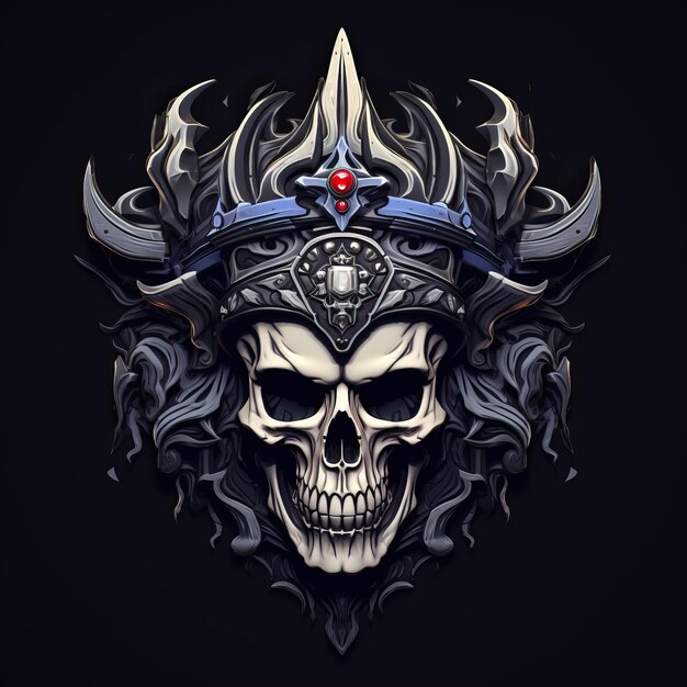 Foto un logotipo de cráneo con una corona sobre él en el estilo del realismo en blanco y negro diseño de caracteres único