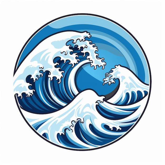 Logotipo de cresta de ondas azules y blancas