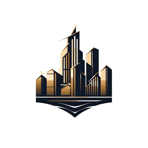 Logotipo criativo para uma empresa imobiliária com arranha-céus em cores douradas e pretas isoladas em branco