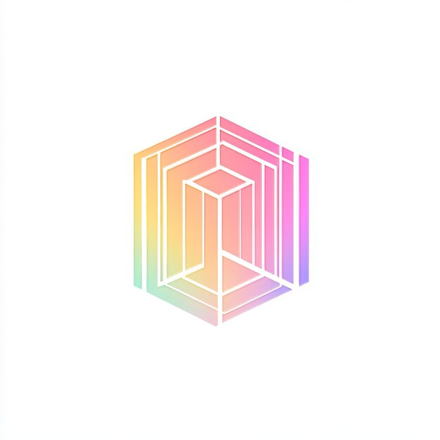 Logotipo de cubo abstracto con colores de gradiente en fondo blanco Ilustración vectorial