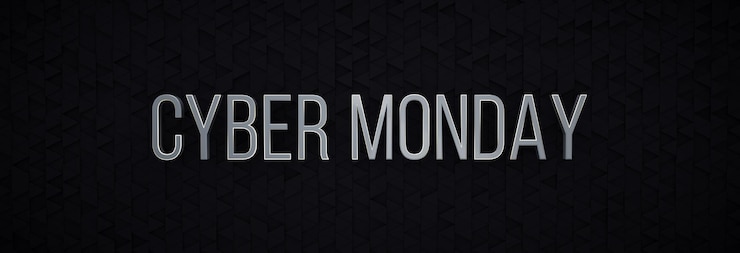 Foto logotipo de cyber monday cyber inscription monday en representación 3d sobre fondo negro con triángulos compensados