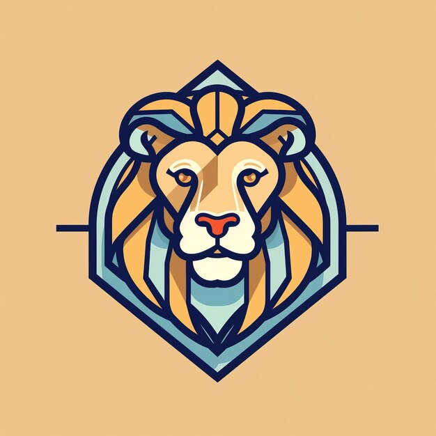 Foto logotipo da cabeça do leão com linhas meticulosas e blocos de cores vibrantes