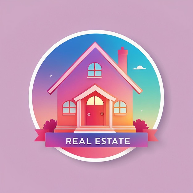 Foto logotipo da casa imobiliária símbolo de uma casa com uma fita em torno dela