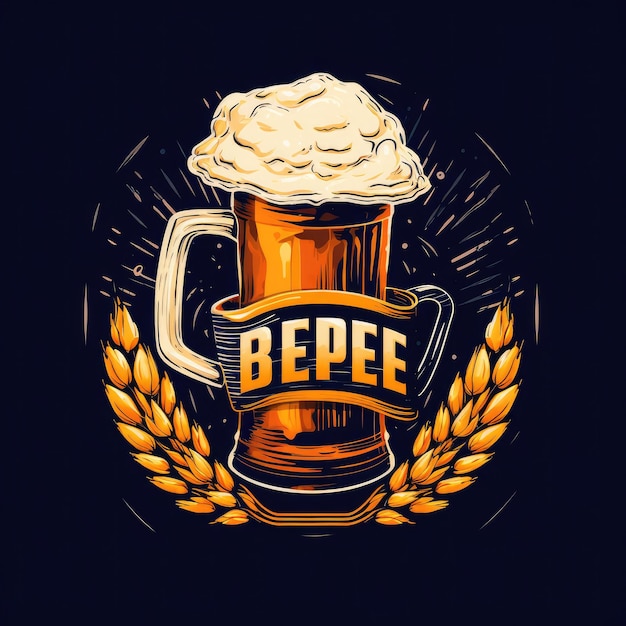 Foto logotipo da cerveja da caneca na ilustração vetorial do boné design da cervejaria do emblema no fundo escuro