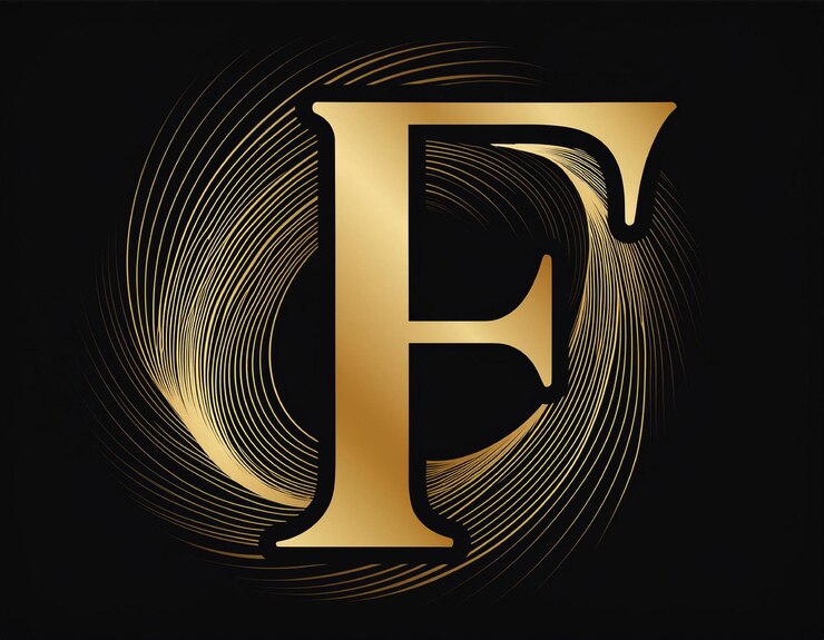 Foto logotipo da letra f dourada este logotipo foi projetado preto fundo