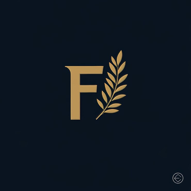 Foto logotipo da letra inicial f com ilustração vetorial tridimensional de galho de oliveira