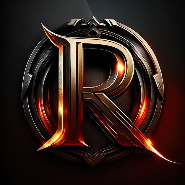 Logotipo da letra R com detalhes dourados e vermelhos
