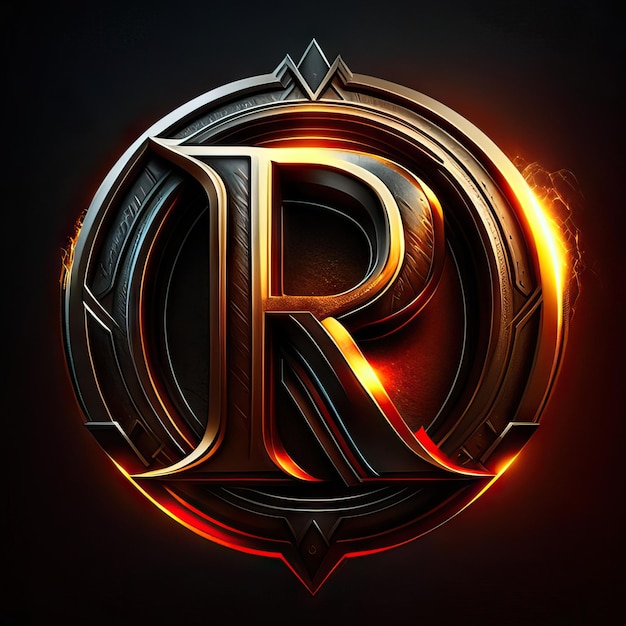 Logotipo da letra R com detalhes dourados e vermelhos