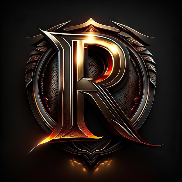 Logotipo da letra R com detalhes dourados e vermelhos