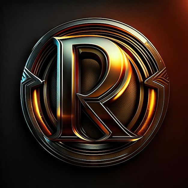 Foto logotipo da letra r com detalhes dourados e vermelhos