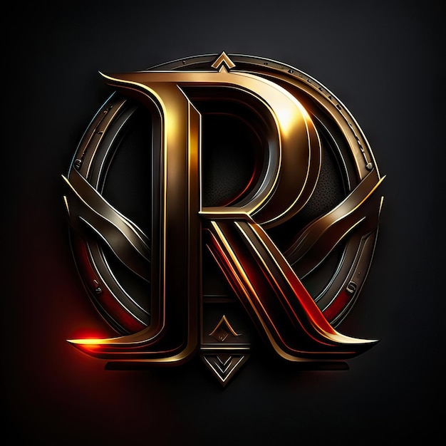 Logotipo da letra R com detalhes dourados e vermelhos