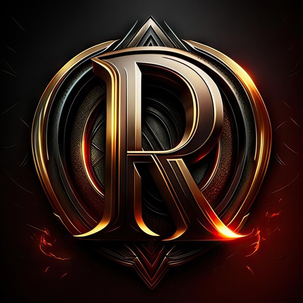 Logotipo da letra R com detalhes dourados e vermelhos