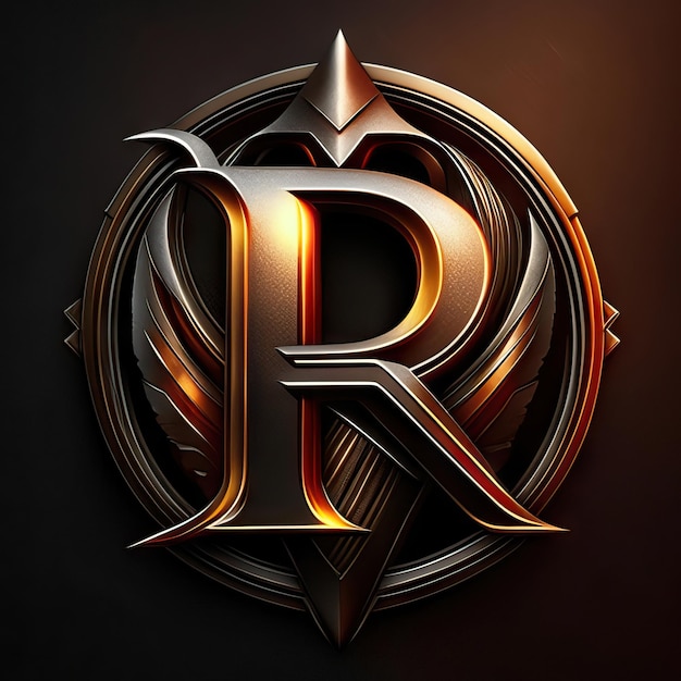 Logotipo da letra R com detalhes dourados e vermelhos