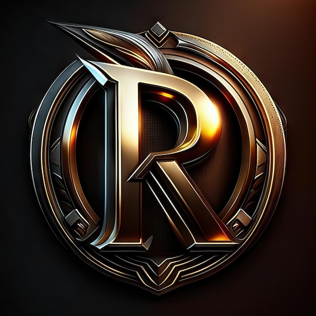 Logotipo da letra R com pormenores dourados e vermelhos