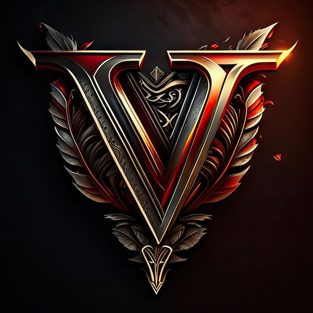 Logotipo da letra V com detalhes dourados e vermelhos