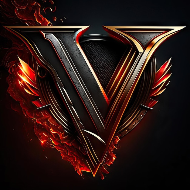 Logotipo da letra V em dourado e vermelho