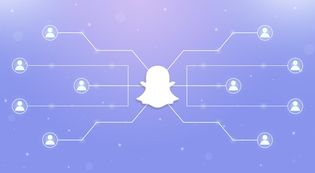 Logotipo da rede social snapchat com um sistema unido de usuários em torno de 3d