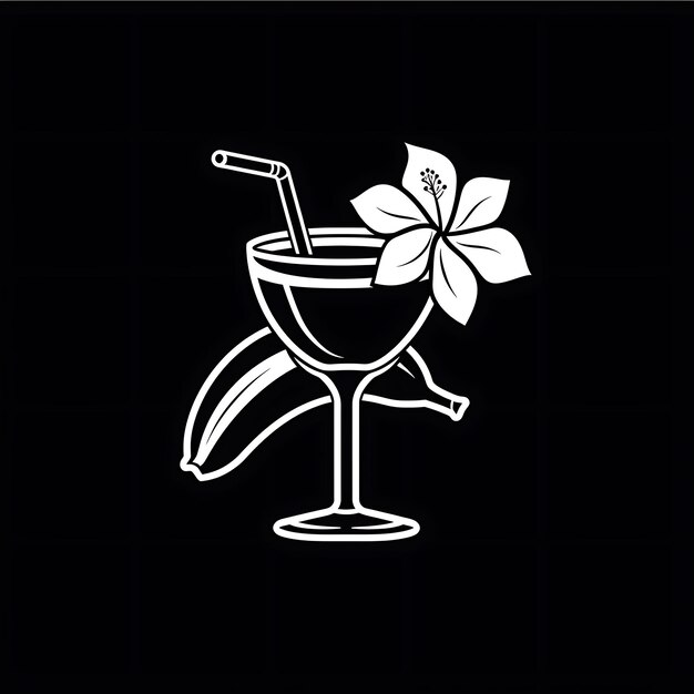 Foto logotipo de daiquiri de plátano con un plátano y una flor tropical tipo de idea creativa tinta de tatuaje concepto cnc