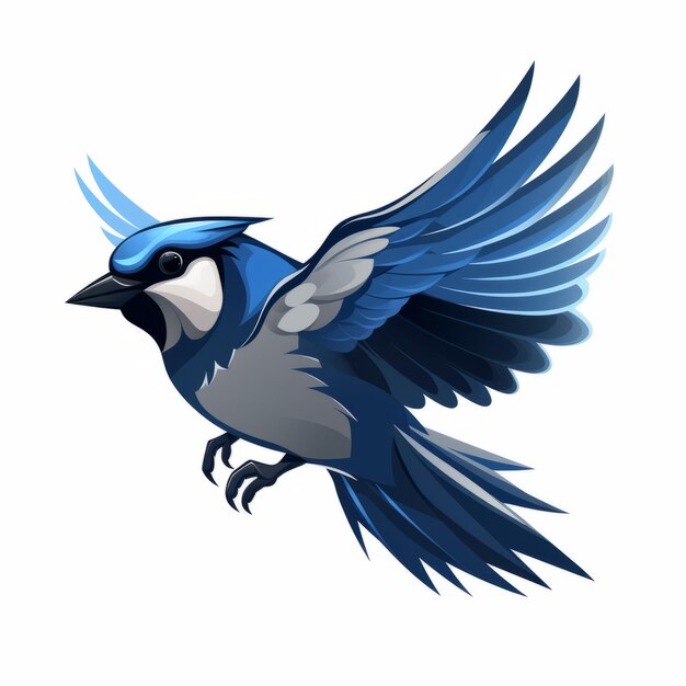 Logotipo de arte vetorial preta de Blue Jay voando com asas