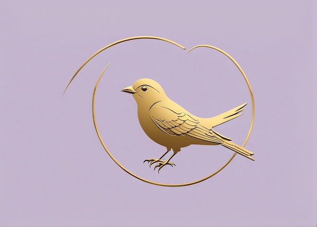 Foto logotipo de ave símbolo de ave um pássaro dourado sobre um fundo roxo