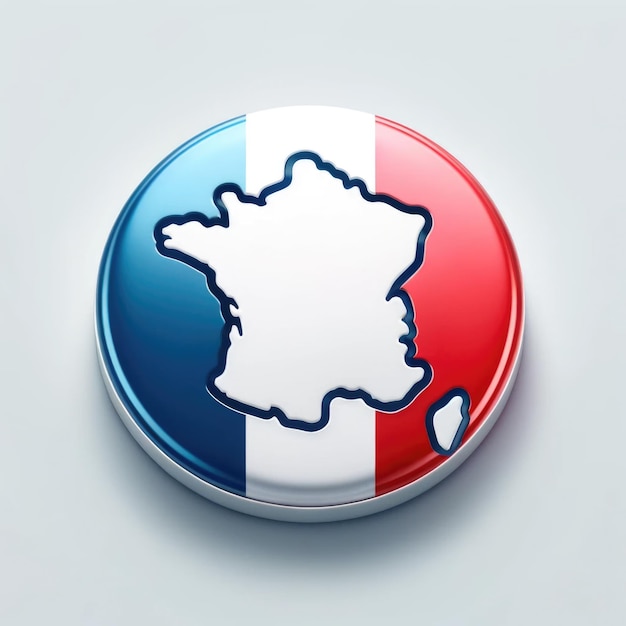Logotipo de botão 3D com mapa da França em fundo branco