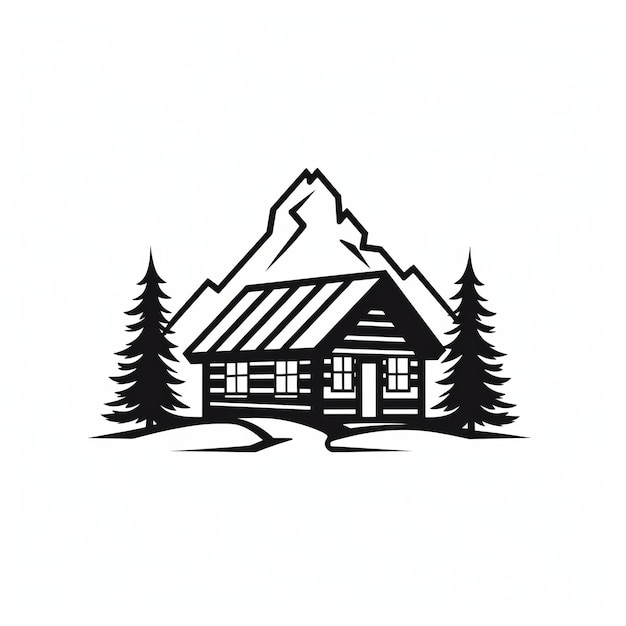 Logotipo de cabana de madeira monocromática em fundo branco