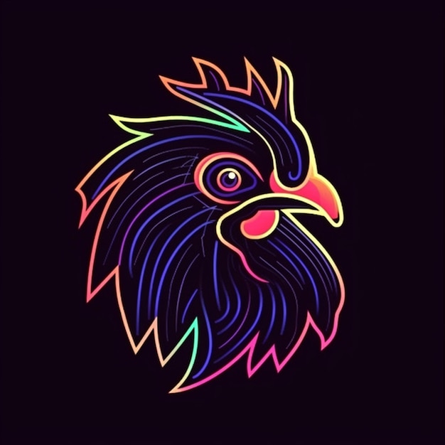 logotipo de cabeça de galo neon