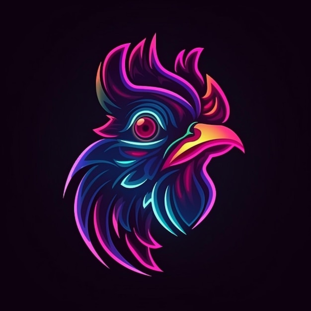 logotipo de cabeça de galo neon