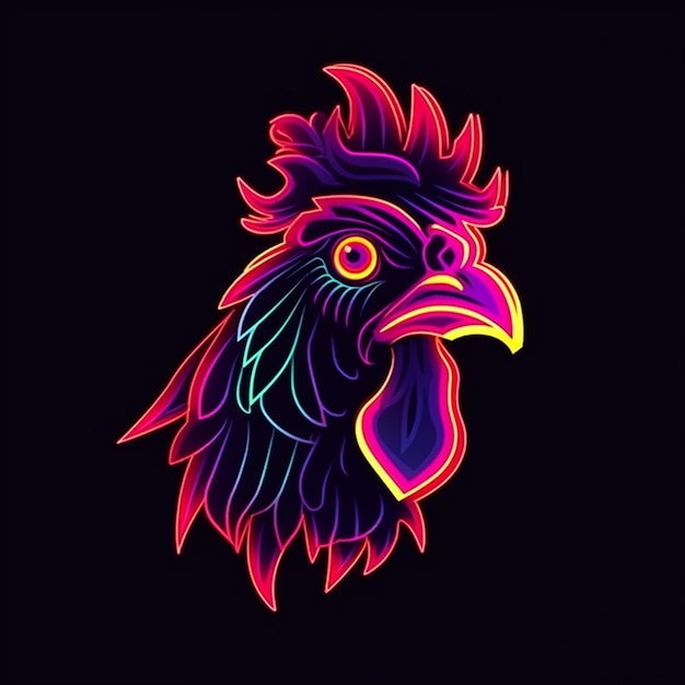 logotipo de cabeça de galo neon