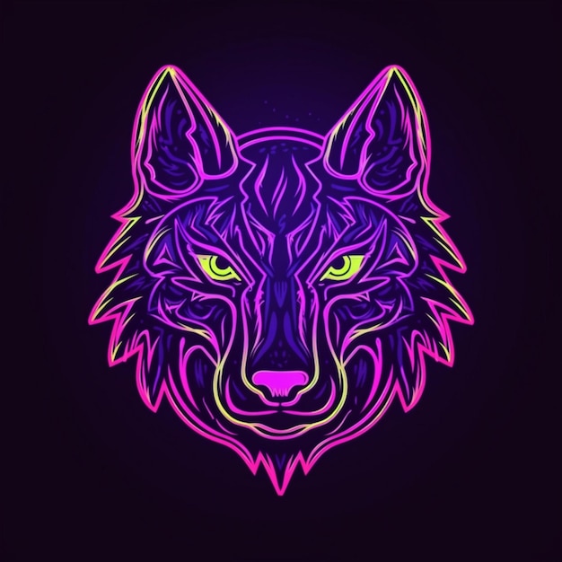 logotipo de cabeça de lobo estilo neon