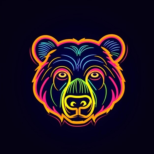 logotipo de cabeça de urso estilo neon