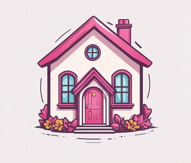 Foto logotipo de casa imobiliária símbolo de uma casa com um telhado rosa e uma porta rosa