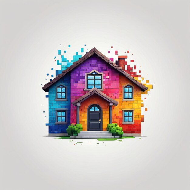 Foto logotipo de casa imobiliária símbolo de uma casa feita de blocos coloridos