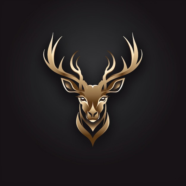 Foto logotipo de cervo de cabeça dourada em fundo preto no estilo de linhas afiadas