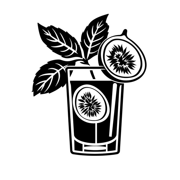 Foto logotipo de chá gelado de passionfruit com passionfruit e folhas de chá ideia criativa tinta de tatuagem conceito cnc