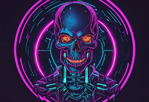 Logotipo de crânio em estilo cyberpunk