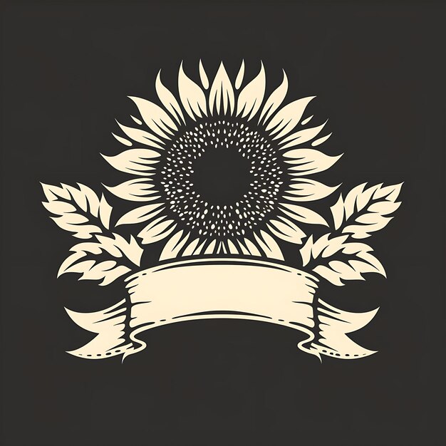 Foto logotipo de cresta de girassol rústico com folhas decorativas e burla t-shirt simples arte de tinta de tatuagem criativa