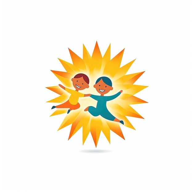 logotipo de crianças brincando e felizes para o sol criança