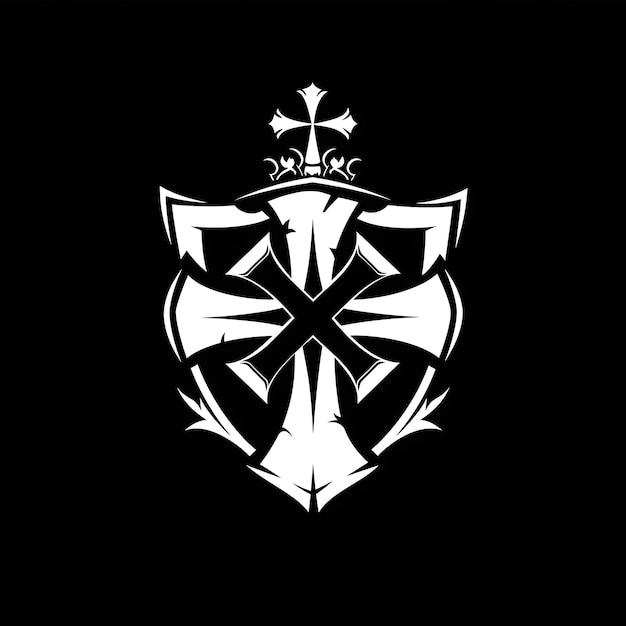 Foto logotipo de crista de cavaleiros cruzados com cruzes e flores de lis fo t-shirt tatuagem de tinta contorno design cnc