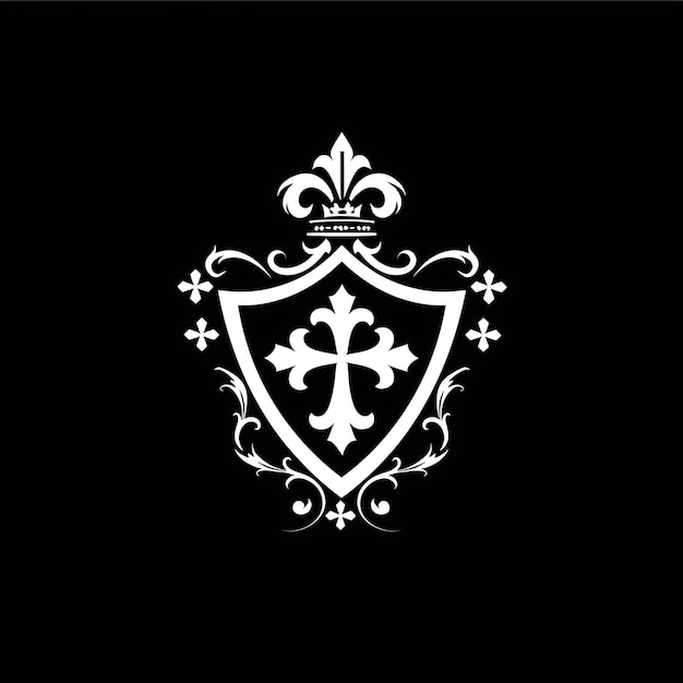 Logotipo de Crista de Cavaleiros Cruzados com Cruzes e Flores De Lis Fo T-shirt Tatuagem de Tinta Contorno Design CNC