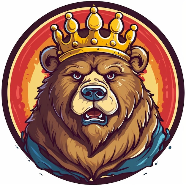 Logotipo de desenho animado de um urso usando a coroa de um rei 13