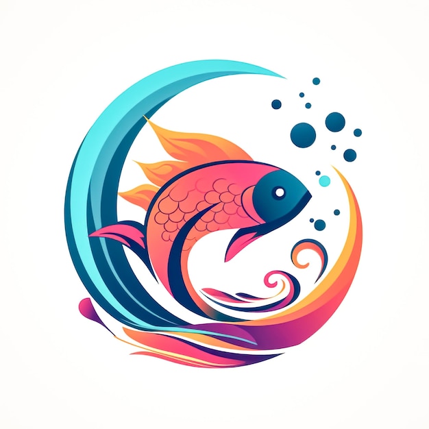 Foto logotipo de design plano de peixe multicolorido generativo ai