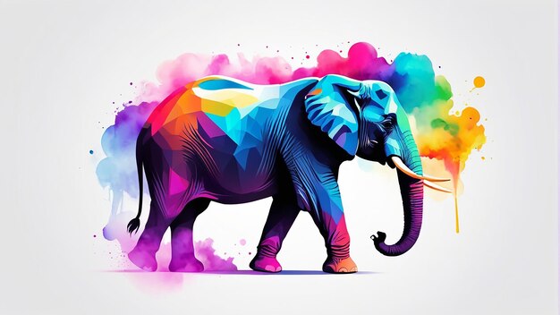 Logotipo de elefante de linha de néon com precisão geométrica T-shirt de fundo branco design ai arte