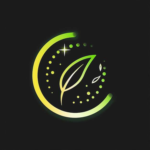 Foto logotipo de folha verde em fundo preto