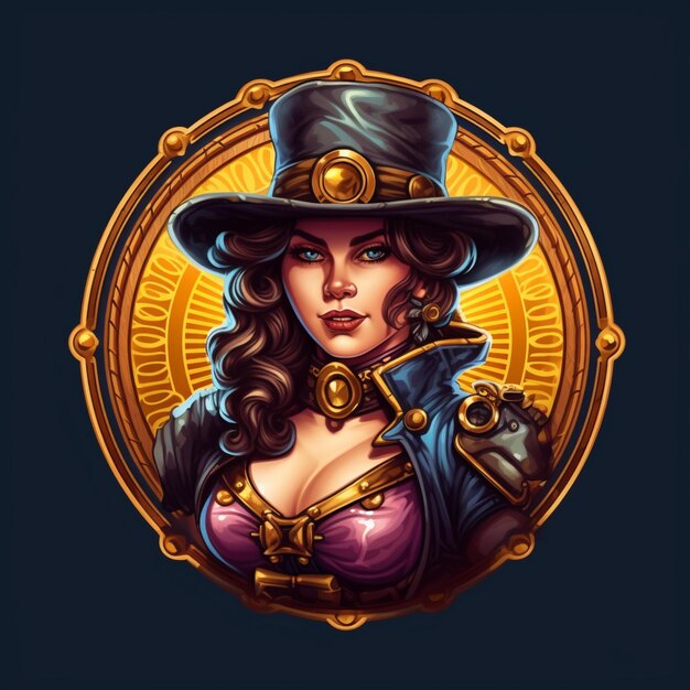 logotipo de gângster de mulher steampunk com chapéu