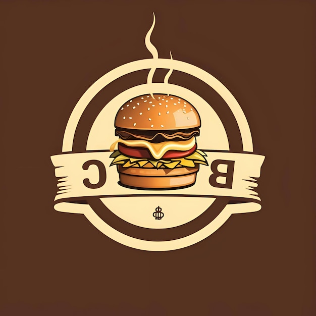 Logotipo de hambúrguer em fundo marrom em círculo