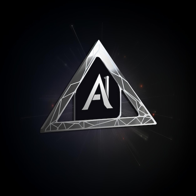 Logotipo de IA prateado brilhante em fundo preto transparente